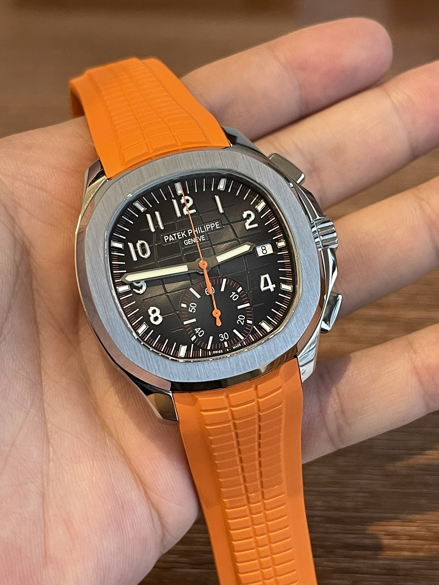 Patek Philippe Aquanaut Series 5968A-001, Brown Dial Dial, 42.2mm size.