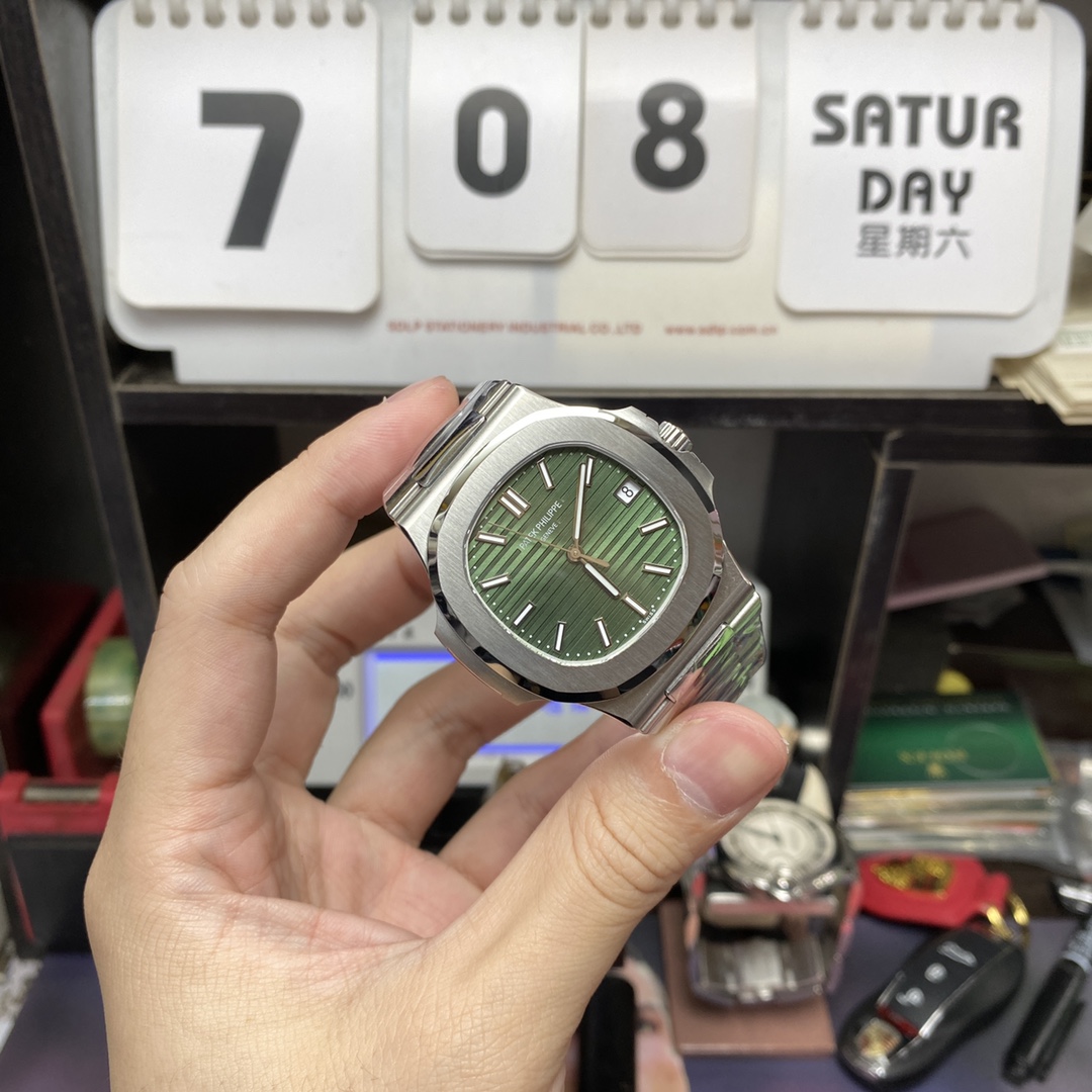 Patek Philippe Nautilus series 57111A-014, Olive Green Dial with Steel Bracelet, 40mm Size.