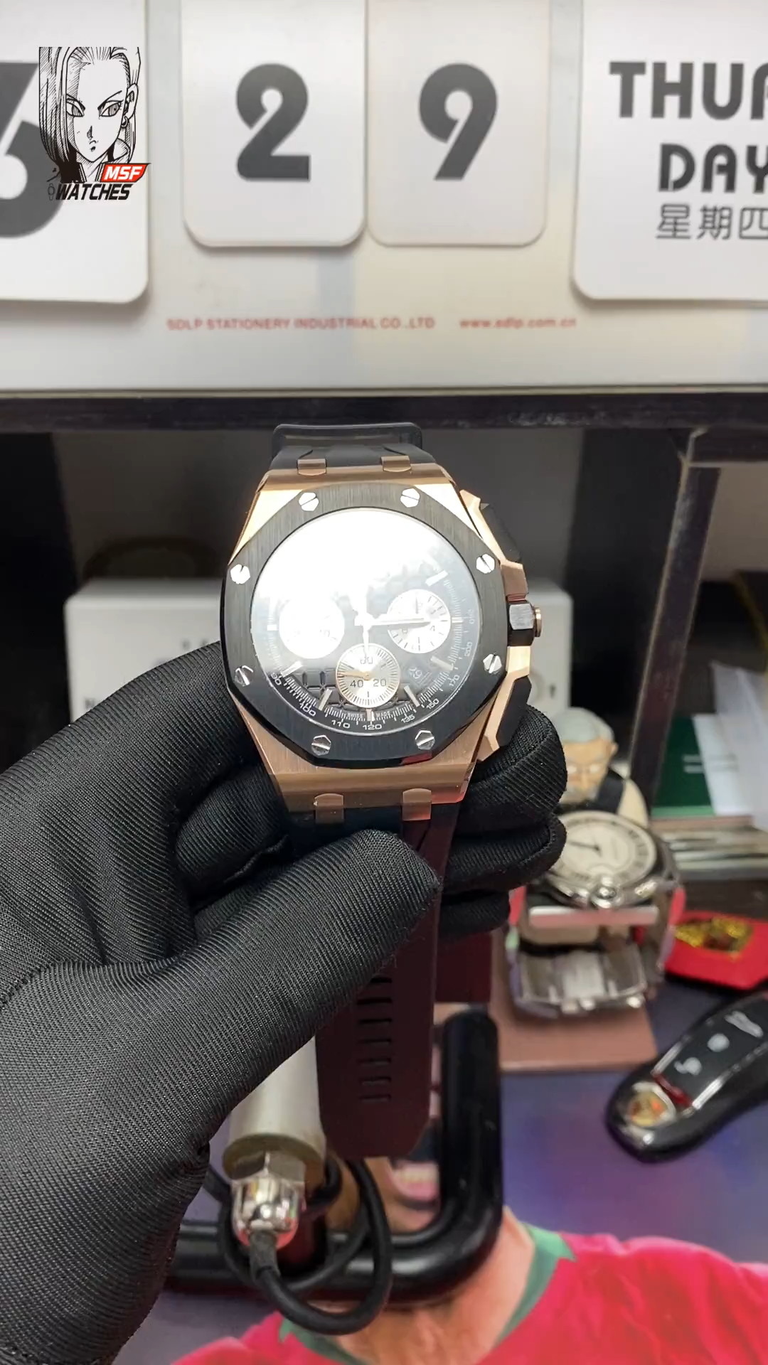 Audemars Piguet Royal Oak Offshore Series 26420RO.OO.A002CA.01, Rose Gold Case Ceramic Bezel, 43mm size.