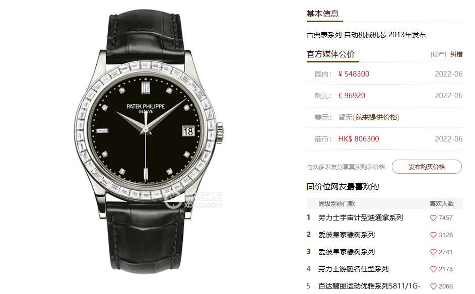 Patek Philippe Classical Watch Series 5298P-012, Black Dial and Square Diamond Bezel Italian Calfskin Leather Strap, 38mm Size.