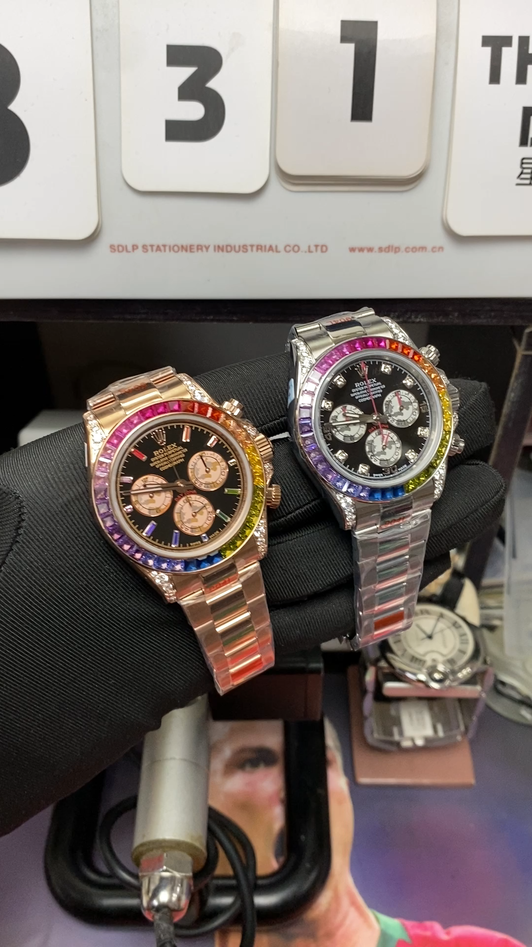 Rolex Cosmograph Daytona Series RAINBOW DAYTONA  sliver case, Diamond scale, 40mm size.