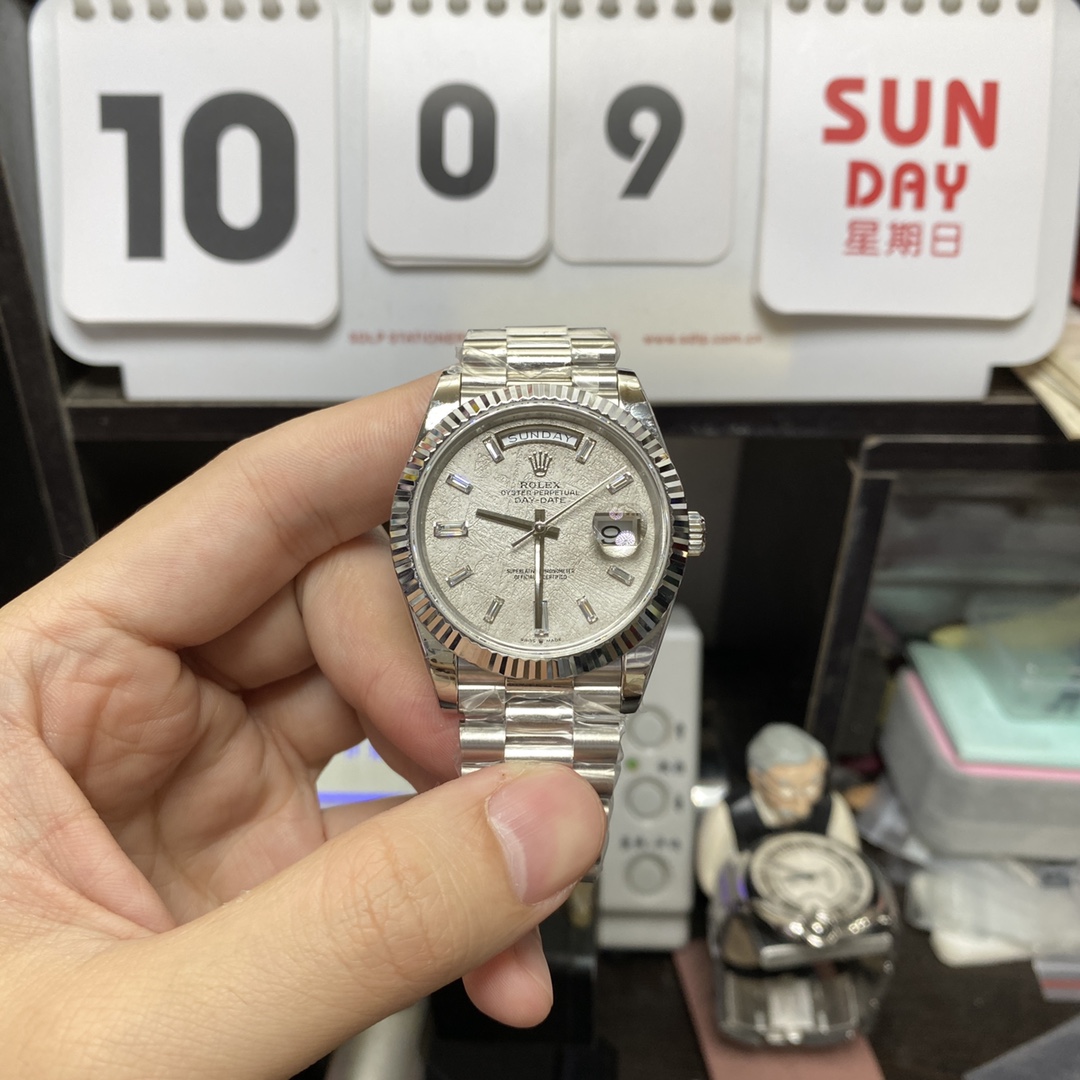 Rolex Day-Date Series m228239-0055, White Gold Genuine Meteorite Dial, 40mm Size.
