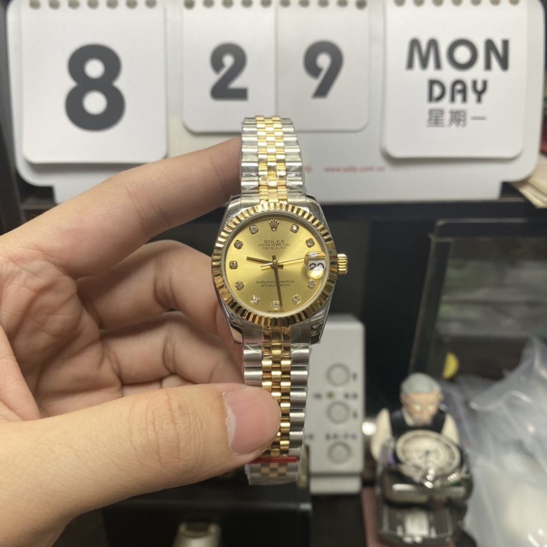 Rolex Datejust Series m279173-0011, Two-Tone Gold Case Gold Dial, 28mm Size, Five-Link Steel Bracelet.