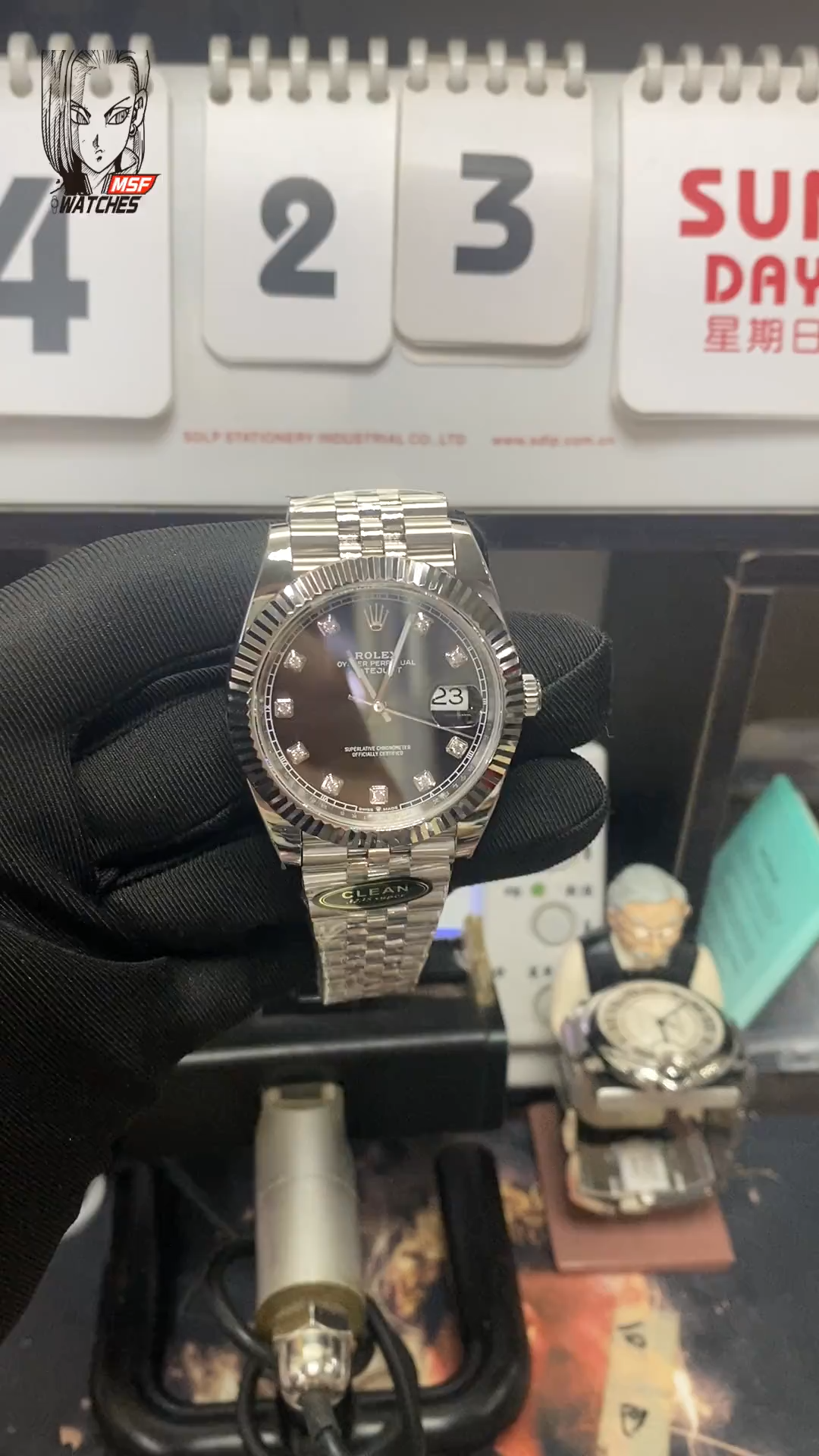 Rolex Datejust series m126334-0012, Black Dial Diamond Markers, 41mm size.