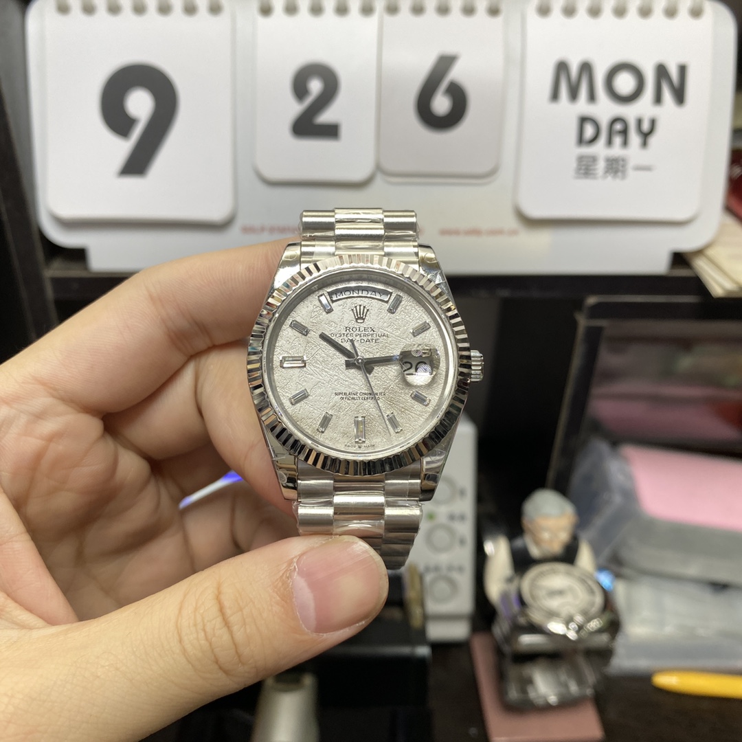 Rolex Day-Date Series m228239-0055, White Gold Genuine Meteorite Dial, 40mm Size.