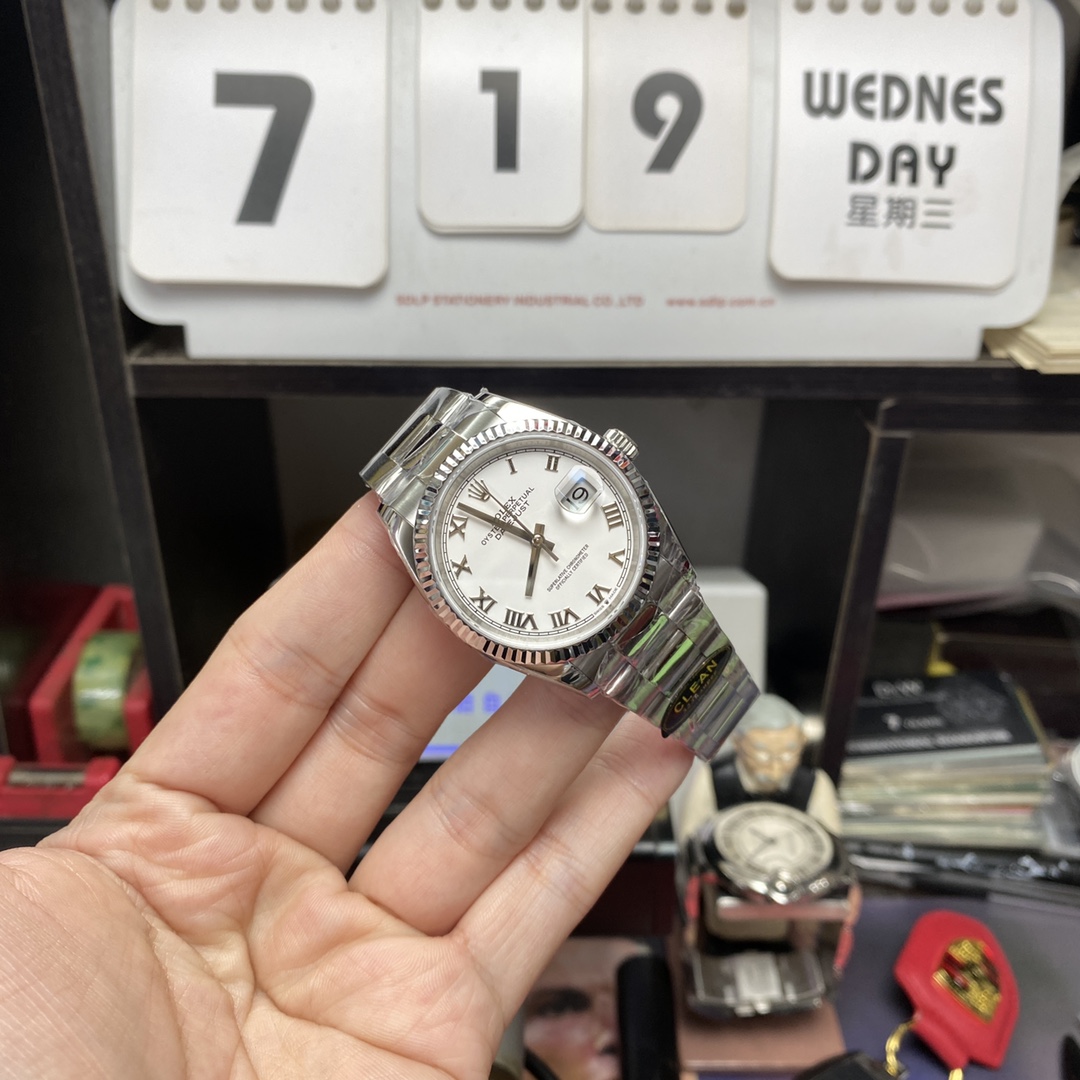 Rolex Datejust series m126234-0026, White Dial Roman Numerals, 36mm Size.