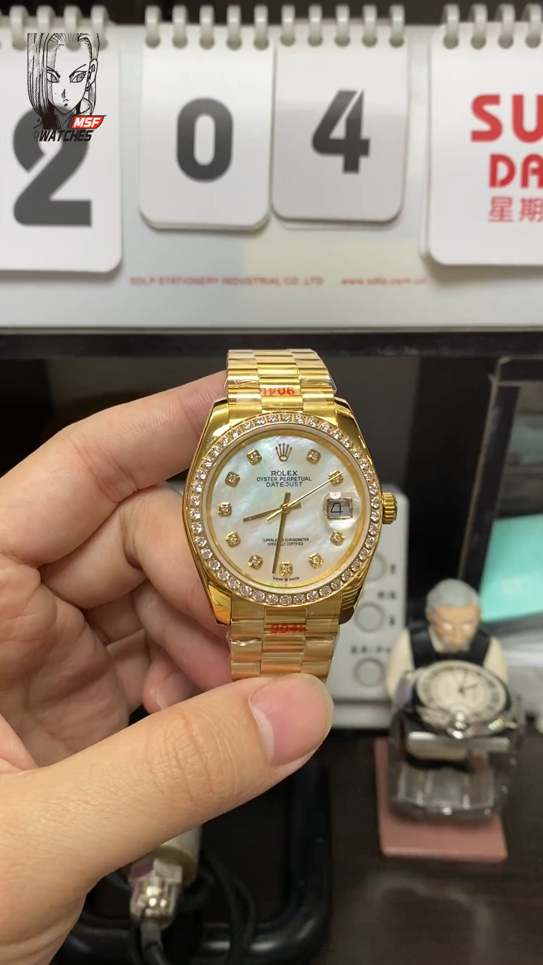 Rolex Datejust Series 116243-63603, Full Gold Diamond Bezel, 36mm Size, Three-Link Steel Bracelet.