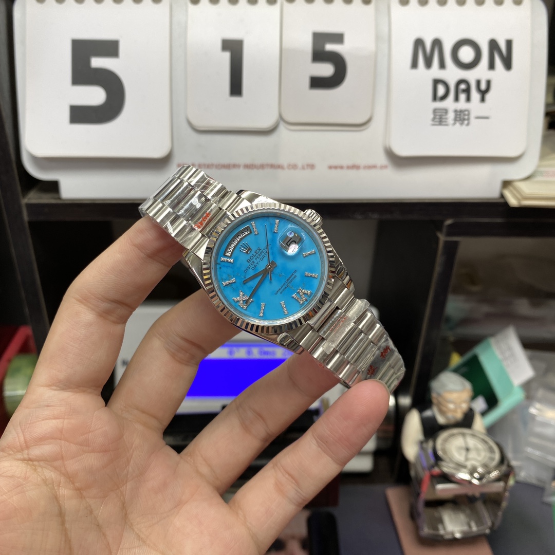 Rolex Day-Date series m128239-0044, Turquoise Dial, 36mm size.