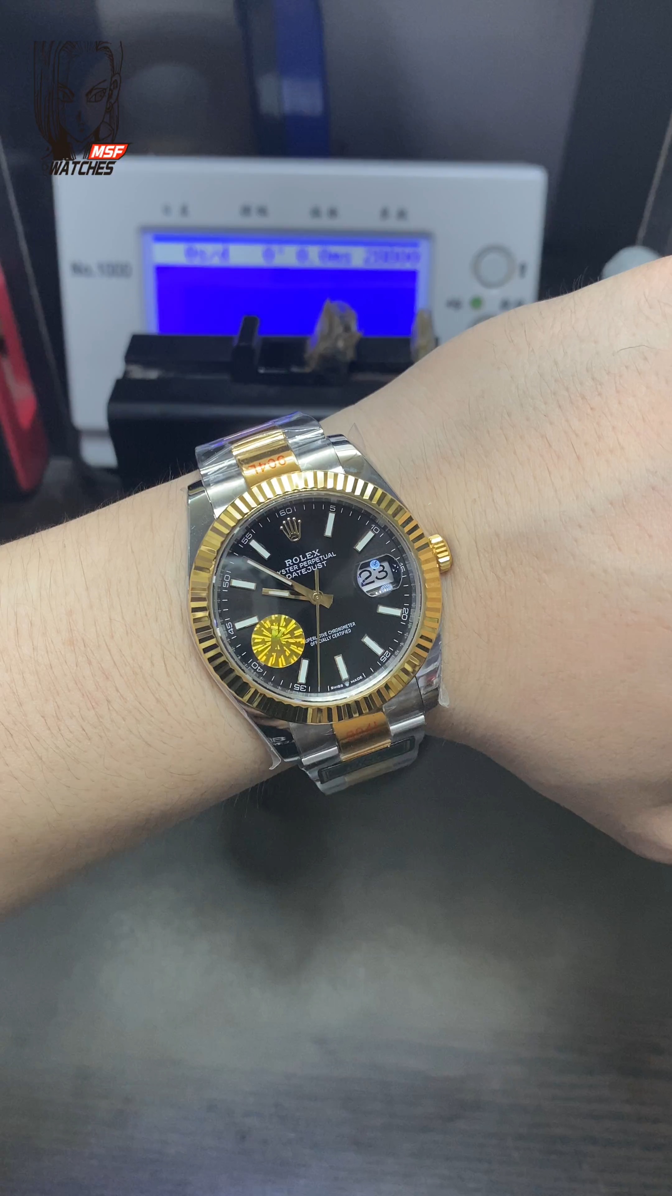 Rolex Datejust series m126333-0013, Two-Tone Gold Case Black Dial with Stick Hour Markers, 41mm size, Oyster stainless steel bracelet.