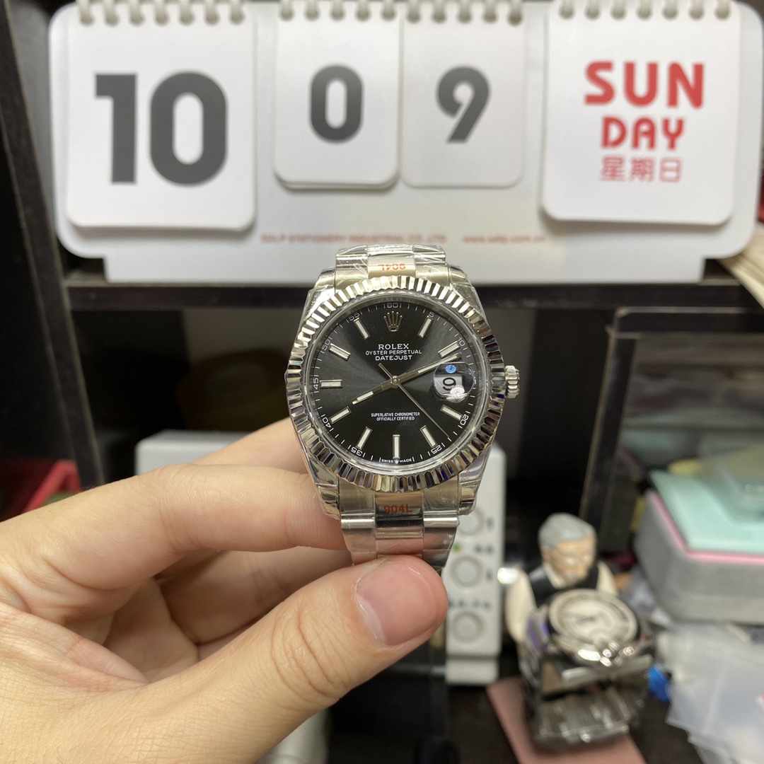 Rolex Datejust Series m126334-0017, Fluted Bezel with Black Dial and Stick Markers, 41mm Size.