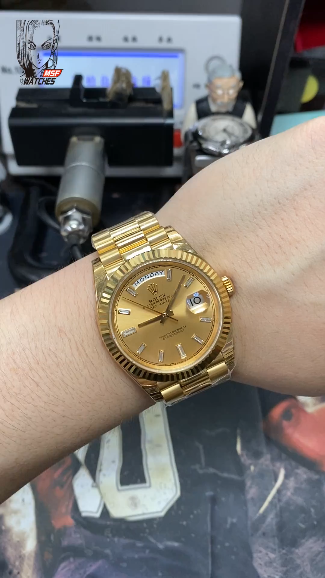 Rolex Day-Date Series m228238-0003, Full Gold Case Gold Dial Stick Hour Markers, 40mm Size.