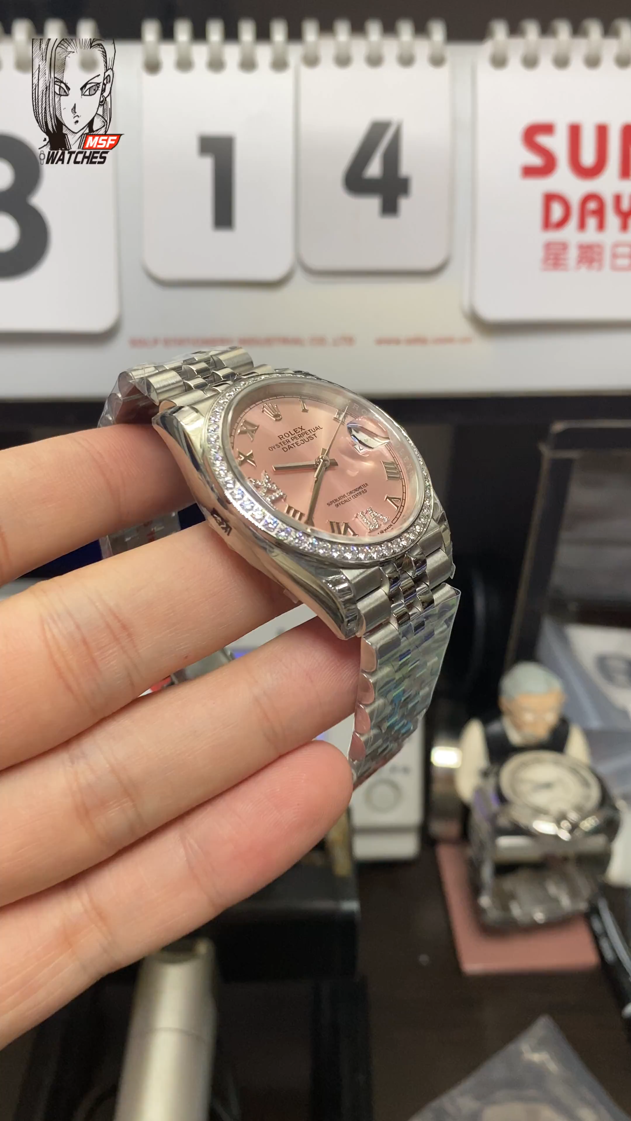 Rolex Datejust Series m126234-0031, Pink Dial Roman Numeral Markers Diamond Bezel, 36mm Size.