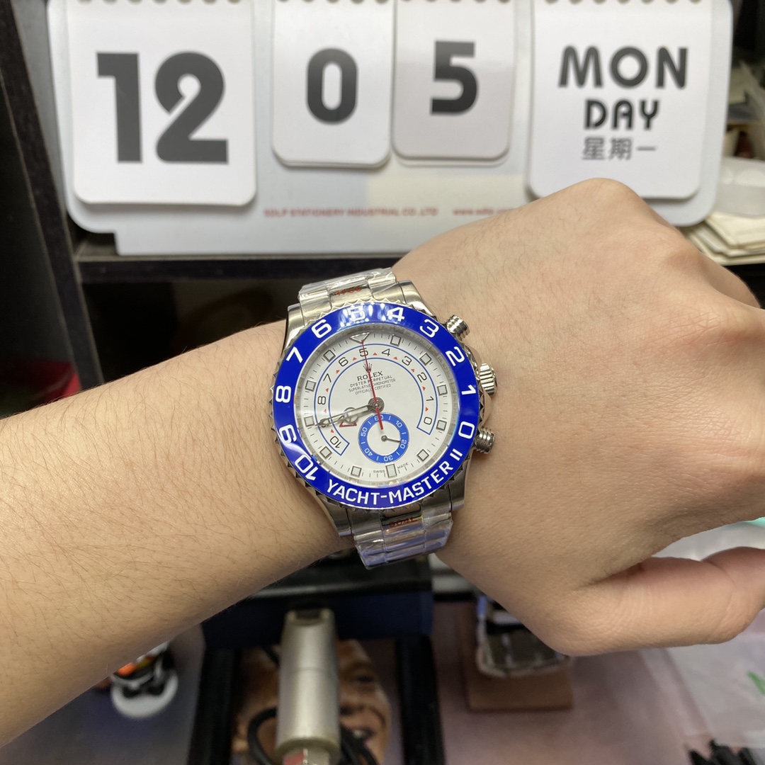 Rolex Yacht-Master series m116680-0002, Blue Ceramic Bezel White Dial Steel Bracelet, Chronograph function, 44mm Size.