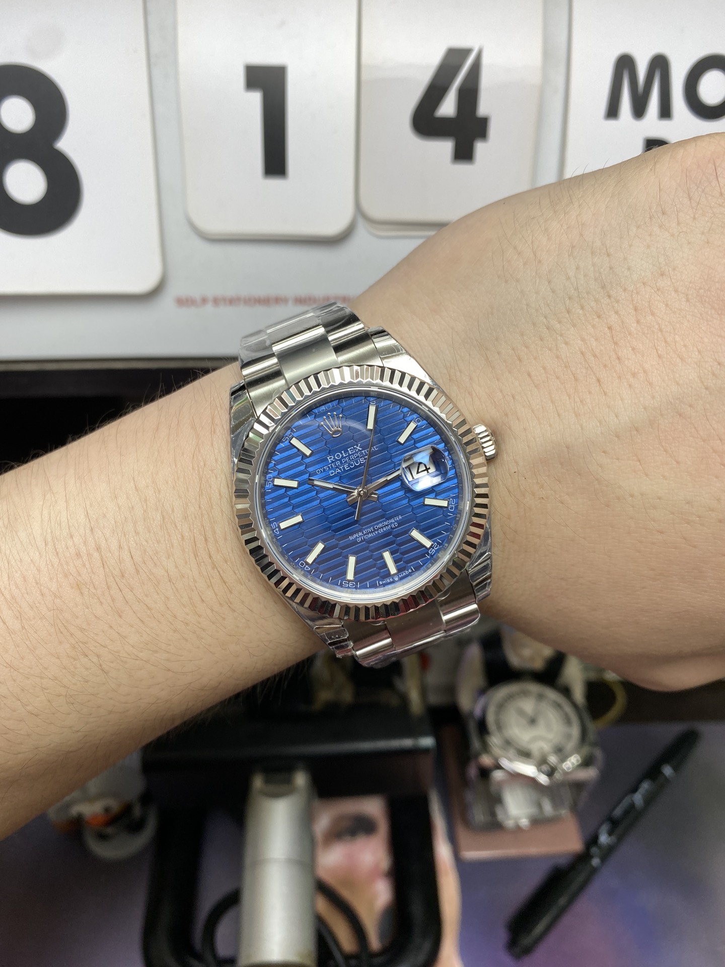 Rolex Datejust Series m126334-0031, Blue Checkered Dial Fluted Bezel, 41mm size, Jubilee Bracelet.