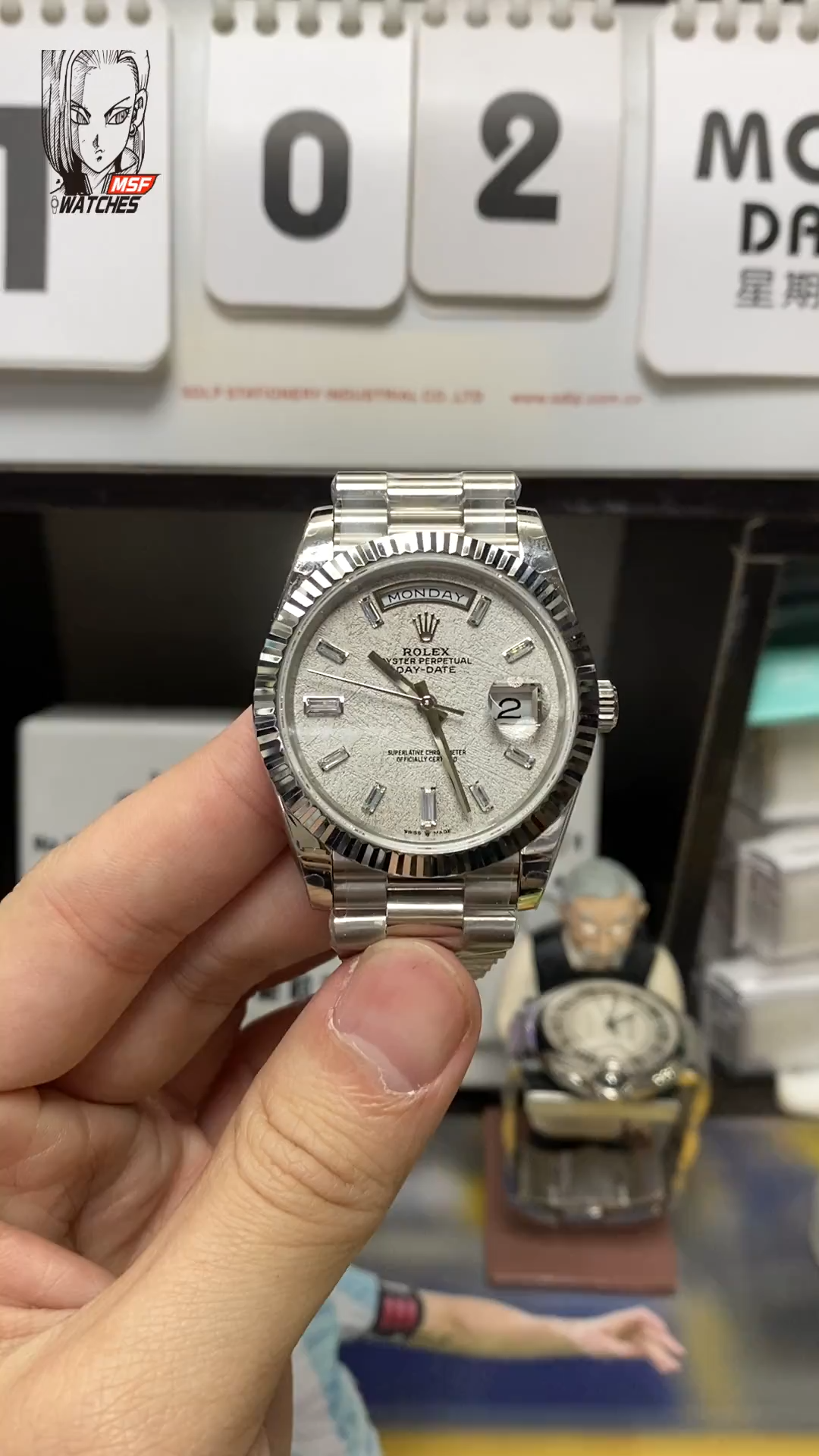 Rolex Day-Date Series m228239-0055, White Gold Genuine Meteorite Dial, 40mm Size.