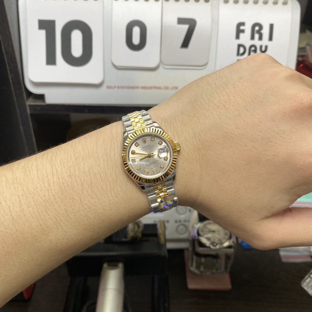 Rolex Datejust Series Intergold shell white square drill graduated, 28mm Size