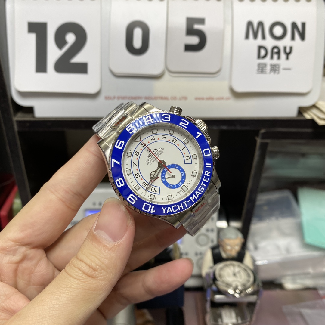 Rolex Yacht-Master series m116680-0002, Blue Ceramic Bezel White Dial Steel Bracelet, Chronograph function, 44mm Size.