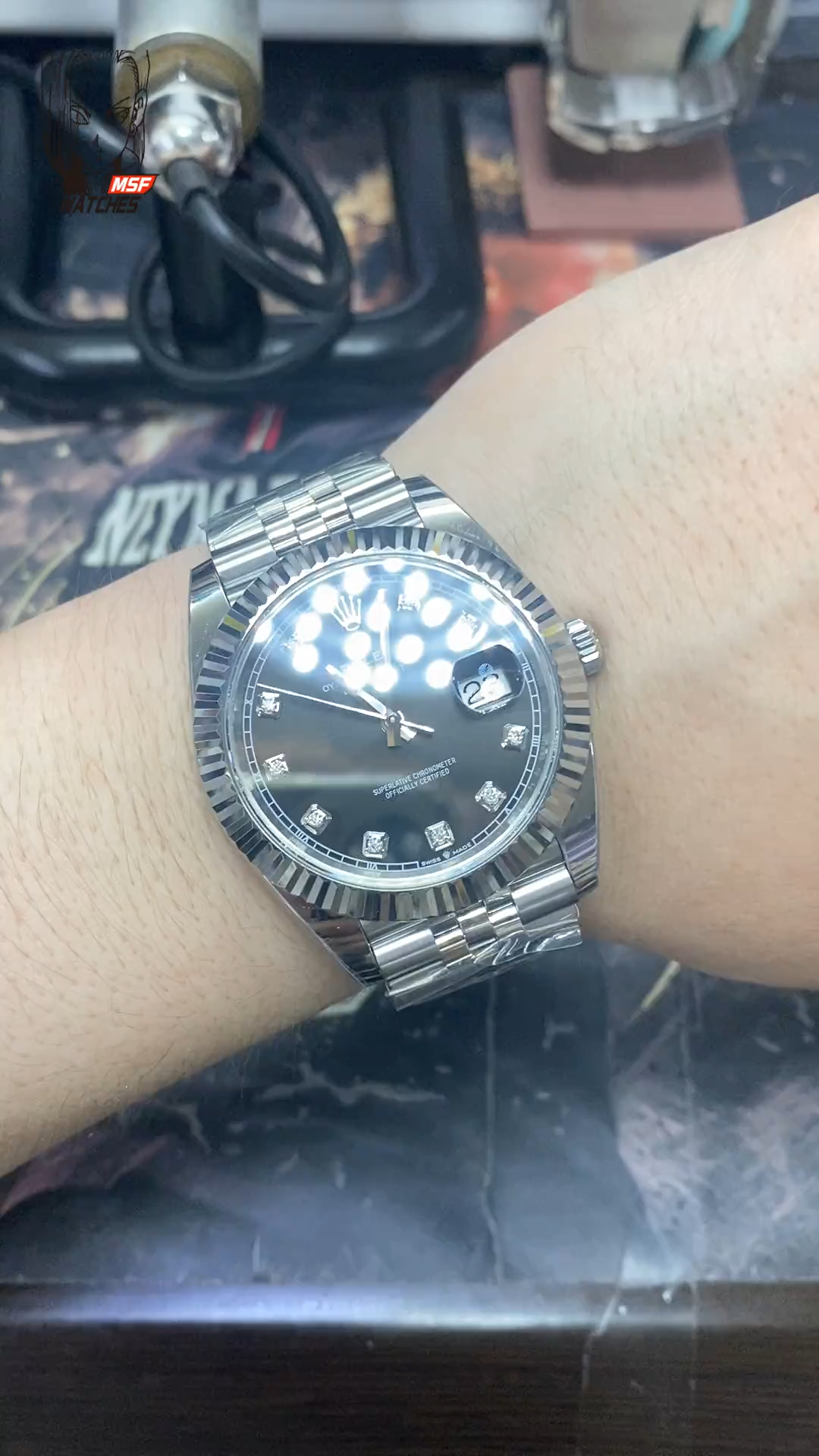 Rolex Datejust series m126334-0012, Black Dial Diamond Markers, 41mm size.