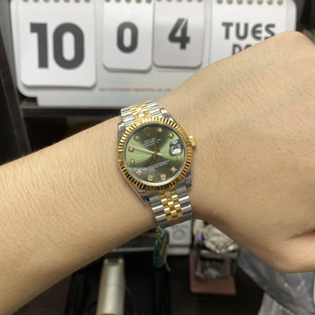 Rolex Datejust Series m278273-0030, Mint Green Dial Two-Tone Gold Case, 31mm size, Jubilee stainless steel bracelet.