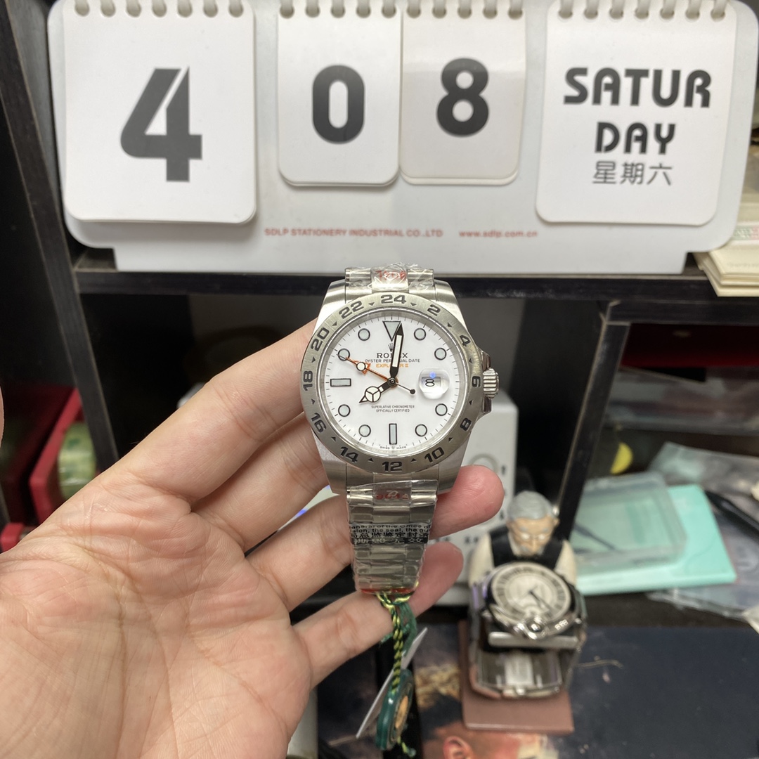 Rolex Explorer II GMT series m216570-0001, white Dial, 42mm size, Stainless Steel Bracelet.