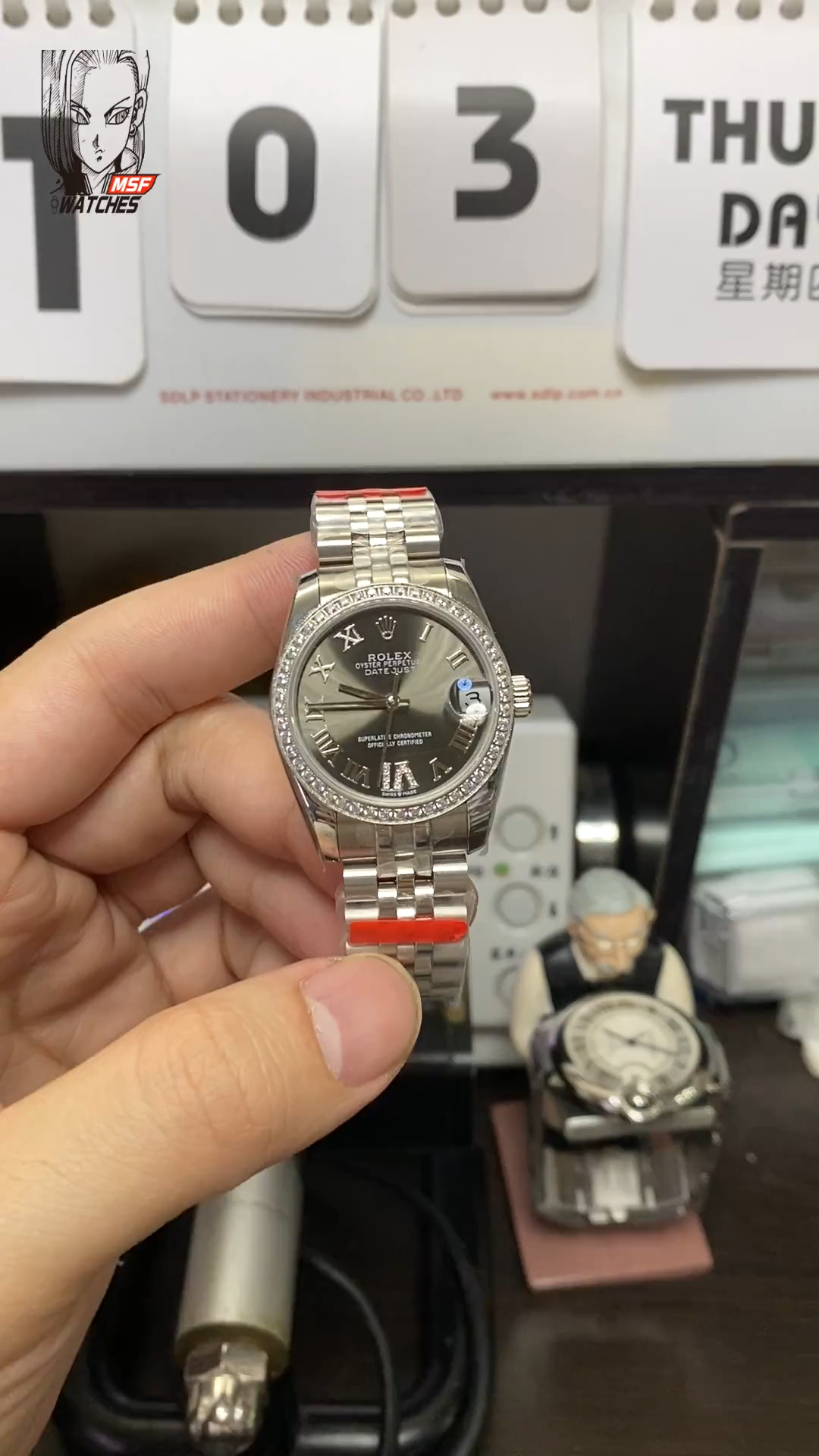 Rolex Datejust Series m278384rbr-0032, Grey Dial with Diamond Bezel and Roman Numerals, 31mm size, Jubilee stainless steel bracelet.