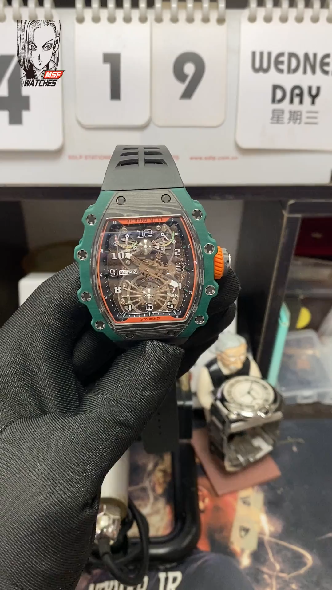 Richard Mille Men's Collection series RM21-02, Carbon Fiber Case, 42.68 x 50.12mm size.