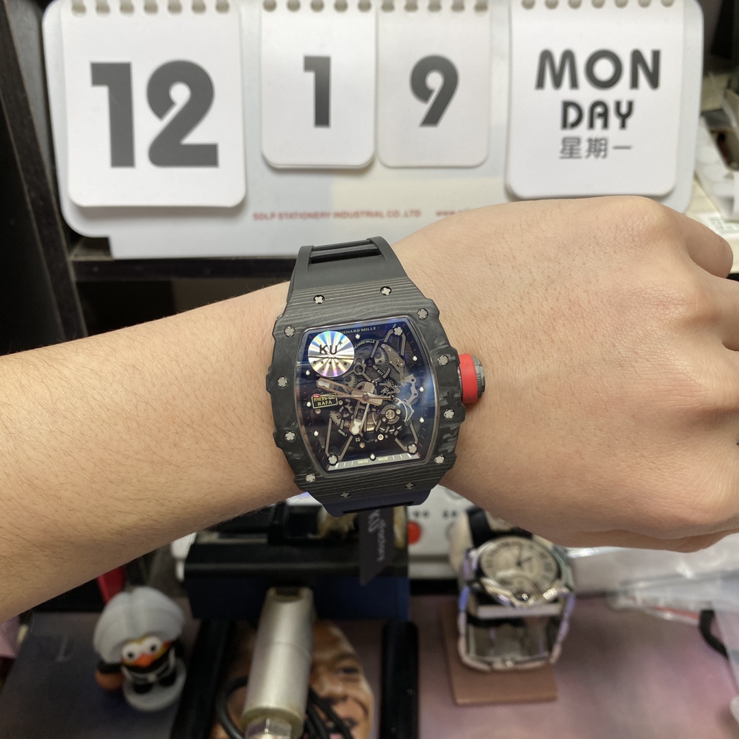 Richard Mille Men's Collection series RM 35-02, Carbon Fiber Case with Fluoroelastomer Strap.