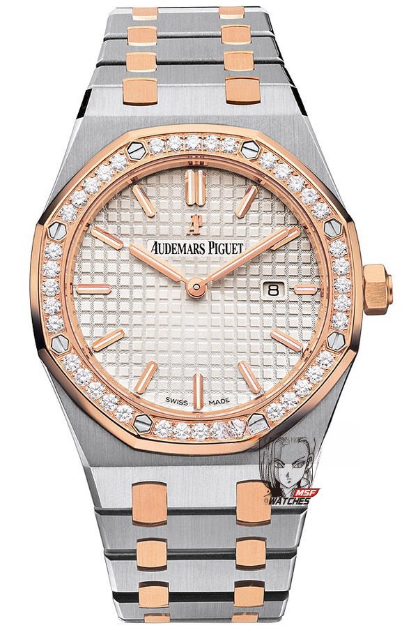 Audemars Piguet Royal Oak Offshore Series 67651SR.ZZ.1261SR.01, Rose Gold White Dial Steel Bracelet, 33mm size.