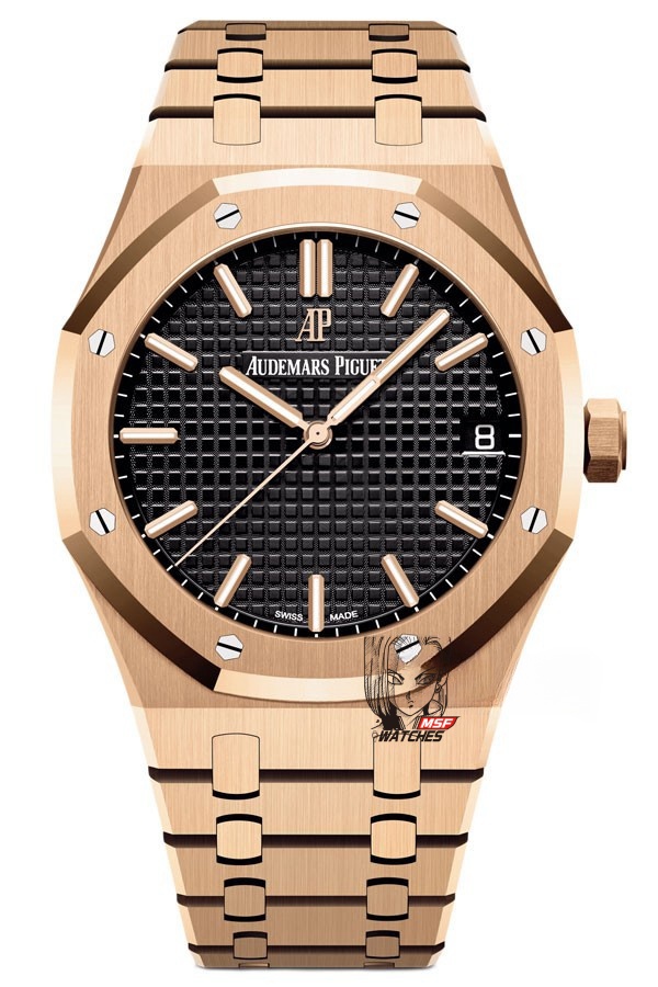 (FULL 18K GOLD HIGH-END) Audemars Piguet Royal Oak series 15500OR.OO.1220OR.01, black dial and rose gold case featuring a pure 18K rose gold watch case, 41mm size.