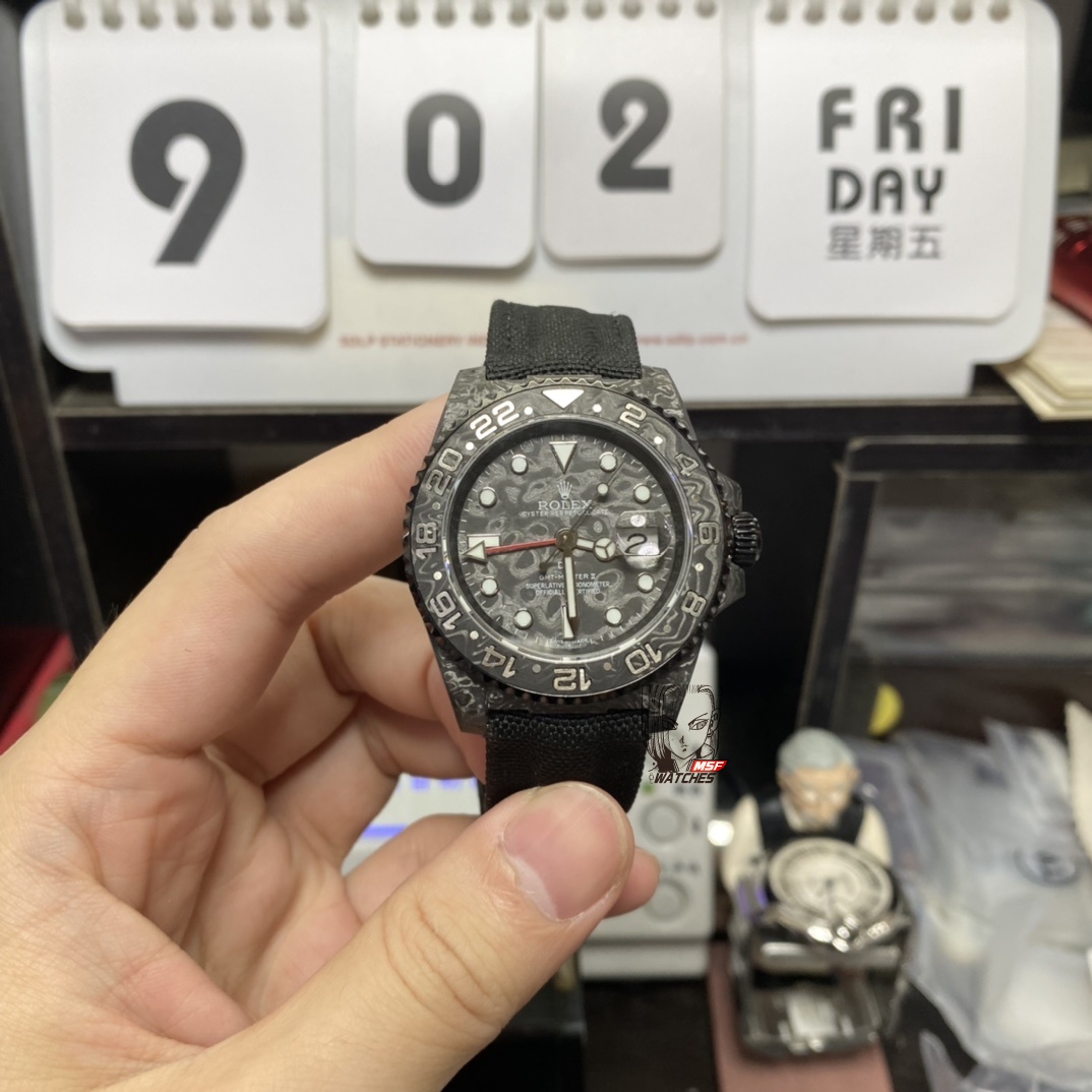 Rolex GMT-MASTER Ⅱ DIW modify Carbon fiber shell ring dial buckle are carbon fiber ring digital scale using carbon fiber planting technology (non-filling oil) transparent design equipped with Cal.3186