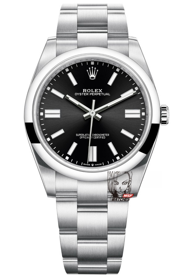 Rolex Oyster Perpetual series m124300-0002, Black Dial with Stick Indexes, 41mm size.