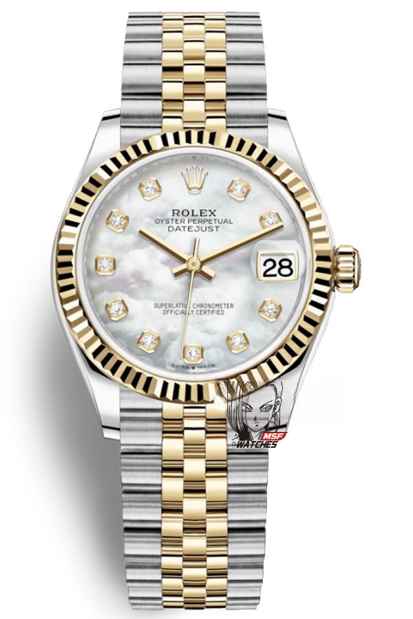 Rolex Datejust Series m278273-0028, Two-Tone Gold Case Mother-of-Pearl Dial, 31mm size, Jubilee stainless steel bracelet.
