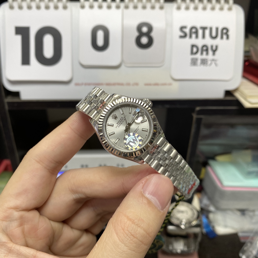 Rolex Datejust Series m279174-0005, White Case White Dial with Baton Hour Markers, 28mm Size, Five-Link Steel Bracelet