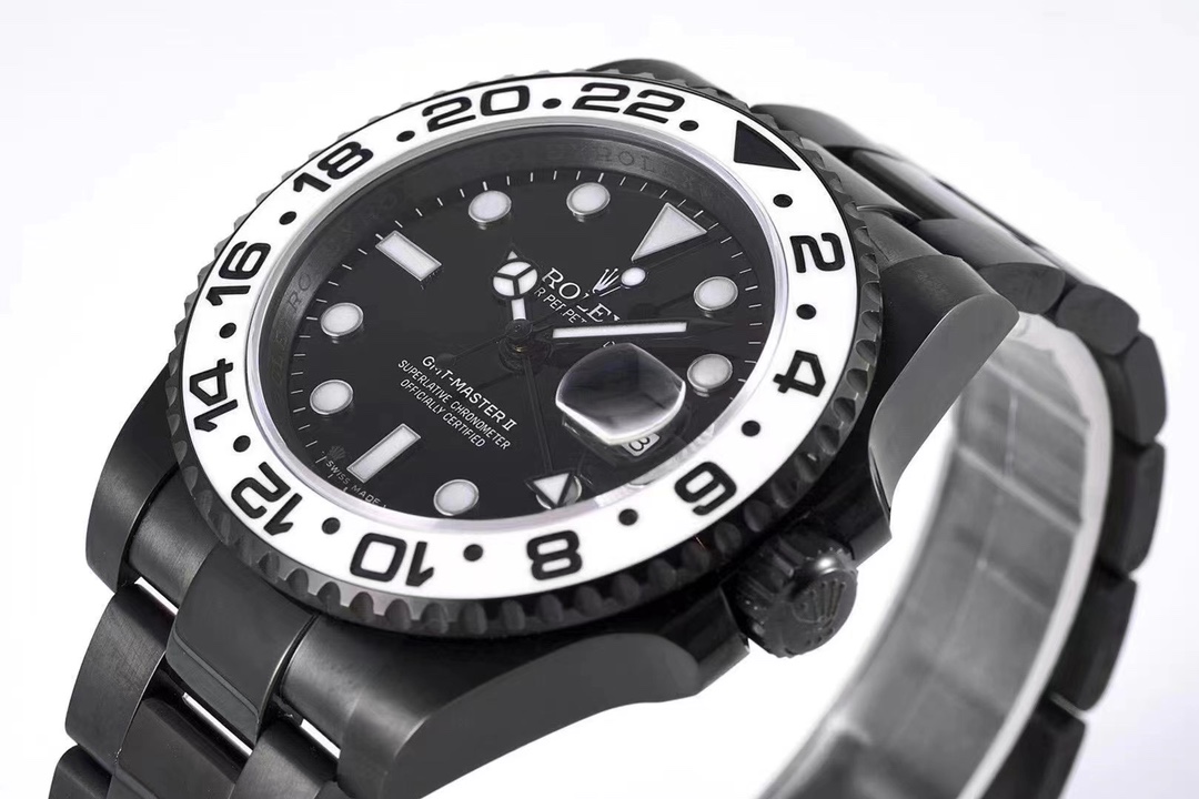 Rolex GMT-MASTER All ceramic CASE with black face and white Bezel, 40MM