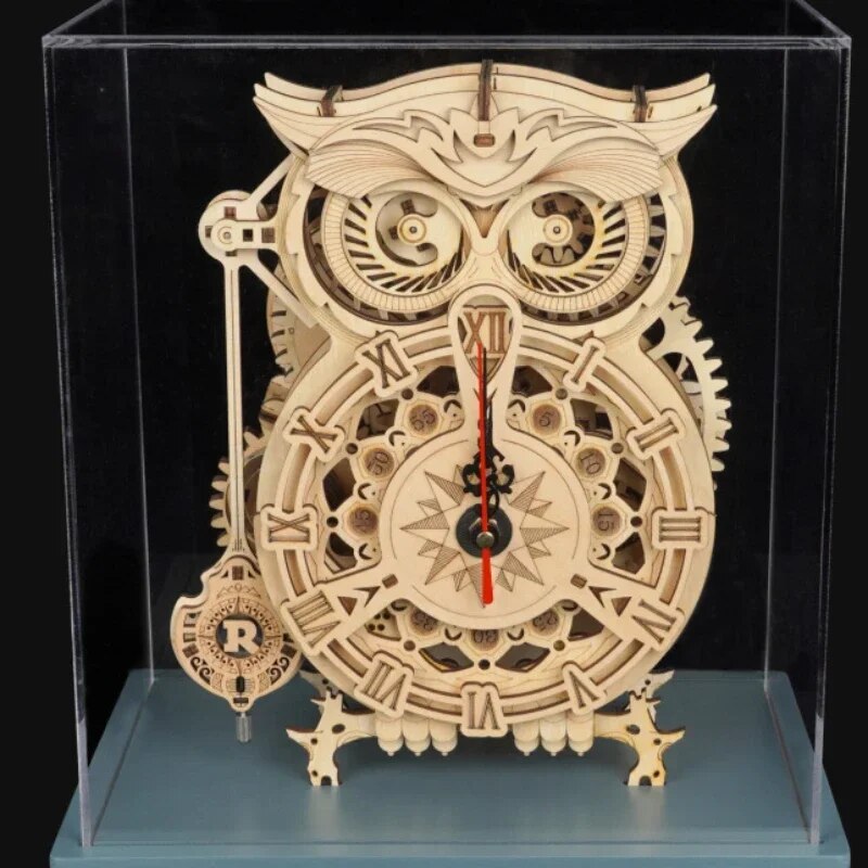 HAND-MADE DIY Wall Clock 18K GOLD Building Block Model Pendulum Clock Handmade Creative Toy Puzzle Watch Childrens Gift 3D Owl Table Clocks