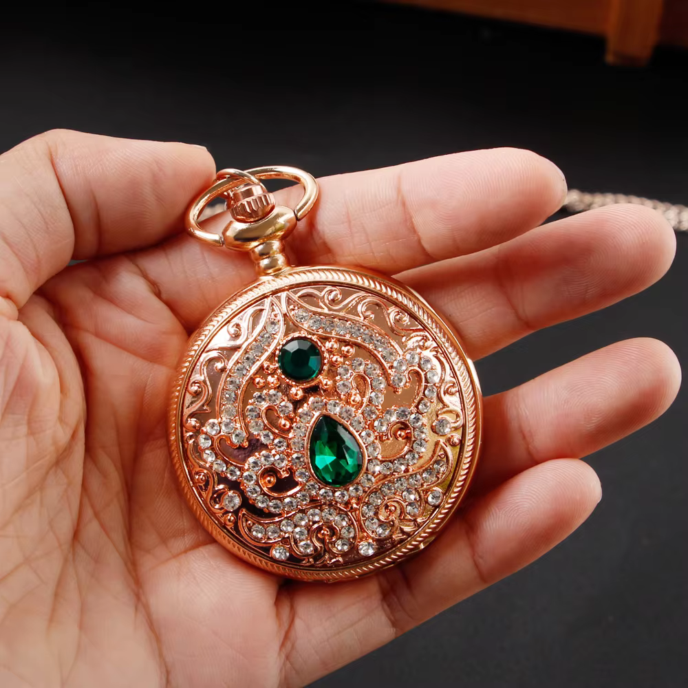 Vintage Antique Pocket Watch Personalized Diamond Multi Color Design Necklace Quartz Clock Women's Unisex Gift Souvenir