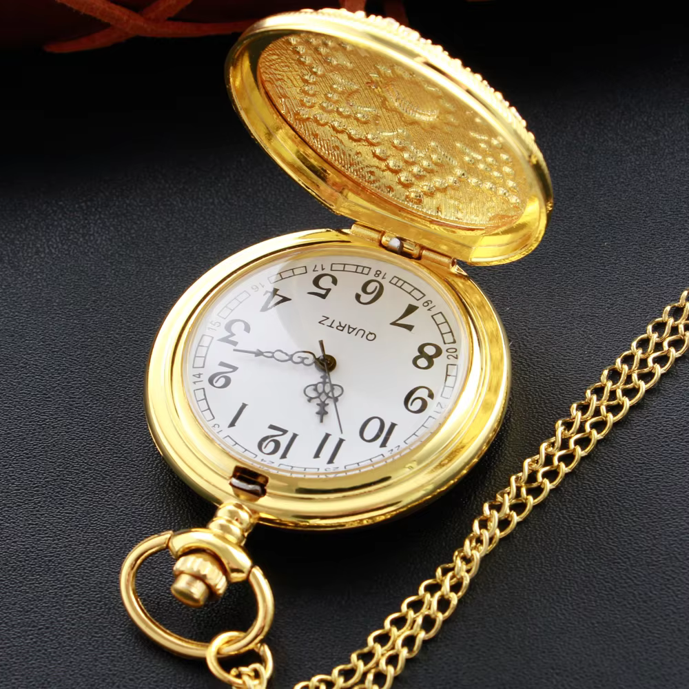 New Gold Pocket Watch for Men and Women Necklace Fob Chain Steampunk Clock Quartz Vintage Pocket Watch Gift
