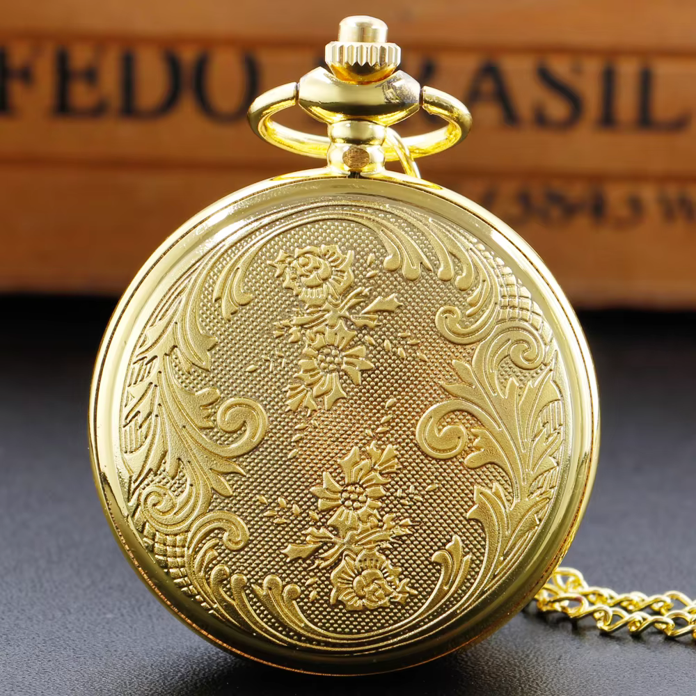 Gold Diamond Fashion Quartz Pocket Watch Retro Women's Jewelry Chain Necklace Birthday Timepiece Anniversary Gift